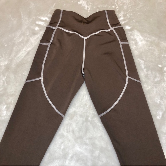 LA + Image Brown Yoga Pants with White Stitching Size Small - Picture 5 of 9